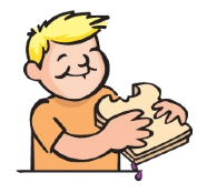 A cartoon of a boy holding a piece of bread.