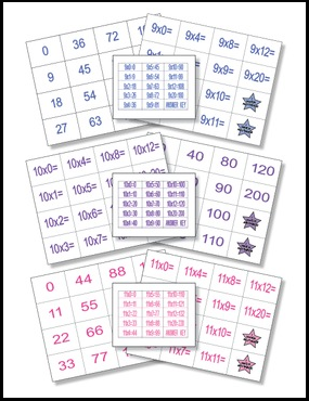 A set of twelve cards with numbers and symbols.