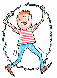 A drawing of a man jumping rope