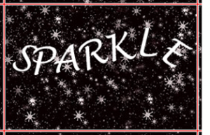 A black background with white stars and the word sparkle.