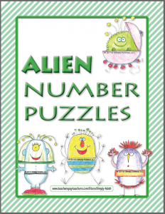 A bunch of alien number puzzles are on the page.