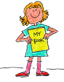 A drawing of a girl holding a book