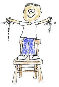 A drawing of a person sitting on a chair