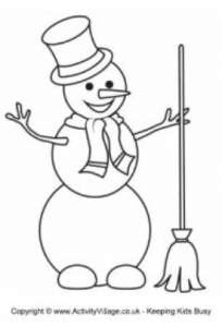 A black and white drawing of a snowman