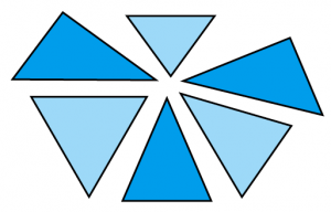 A blue umbrella with eight triangles in it.
