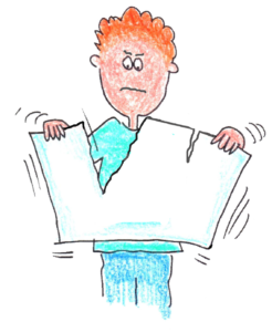 A drawing of a man holding a sign